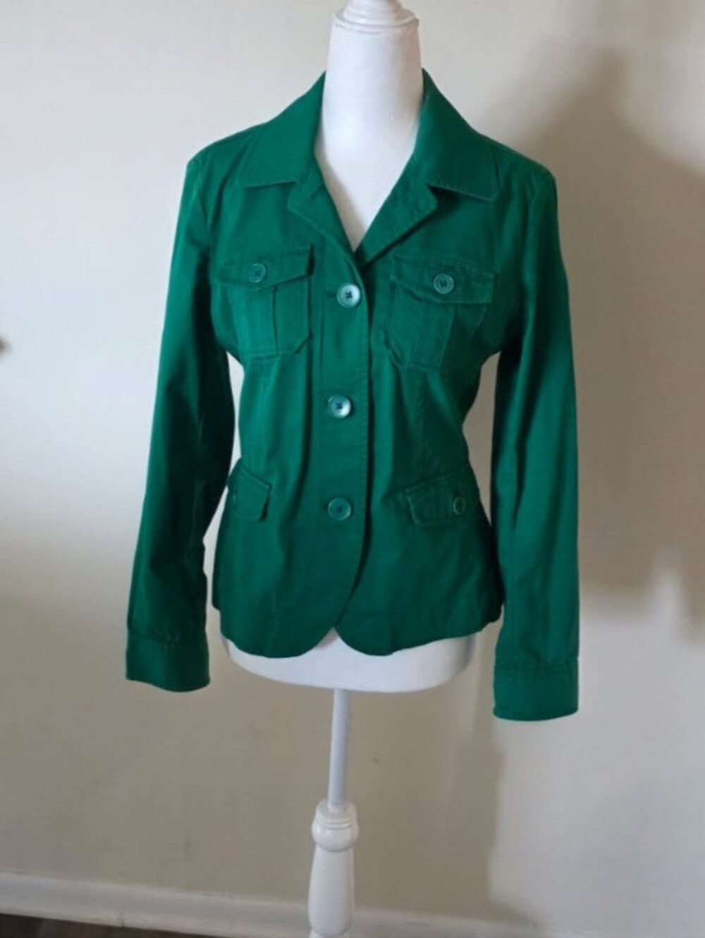 Women's Green Button-Front Casual Jacket